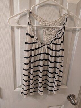 Rewind Striped floral macrame crochet braided crop tank Top loose relaxed fit